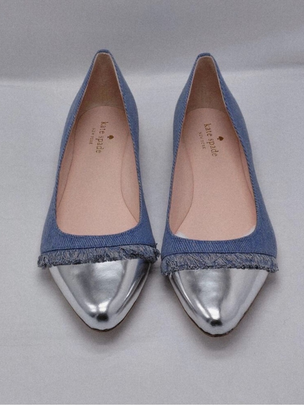 Kate Spade Womens Flats Size 9.5 Blue Denim Silver Metallic Quiet Luxury Shoes